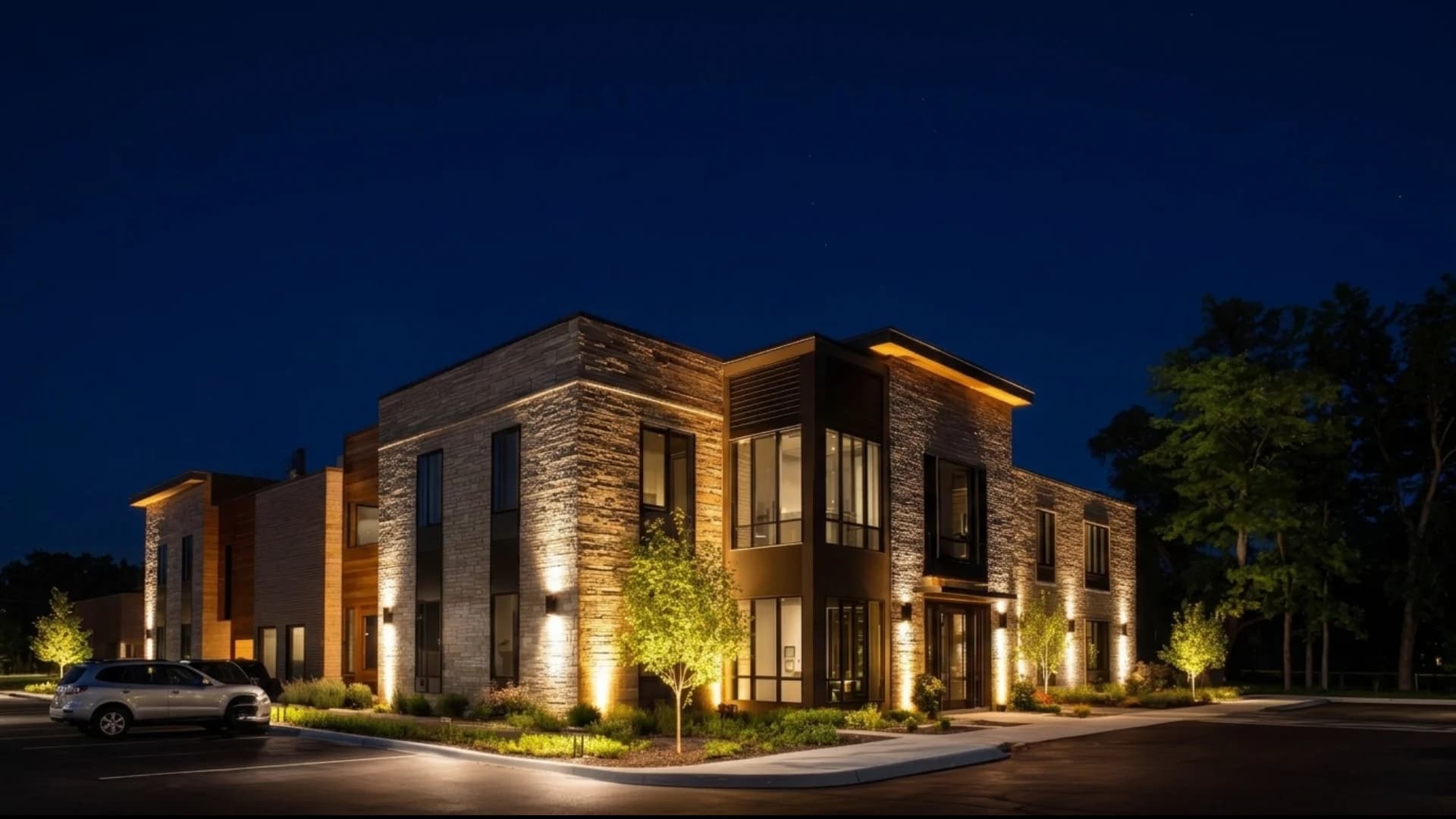 Luxury modern villa at night